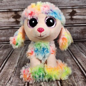TY Beanie Boo "Rainbow" Tie Dye Poodle Dog Puppy 6" Stuffed Animal Plush Toy NWT